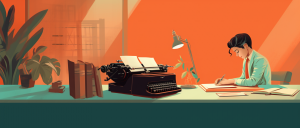 person writing in his office