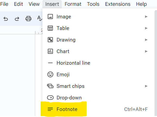 adding footnotes in google doc