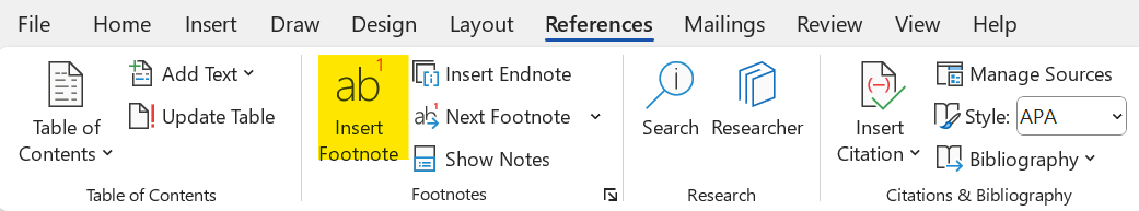 inserting footnotes in word