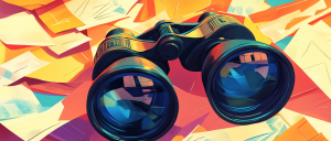 binoculars surrounded by piece of papers