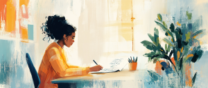 person writing at a desk